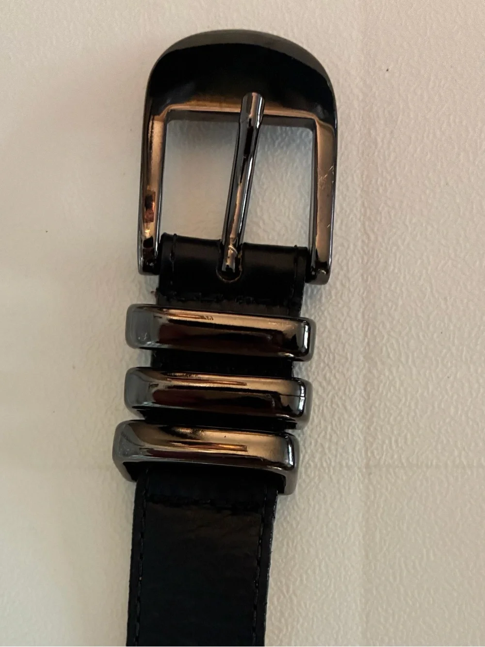 Streets Ahead Black Leather Zipper Belt Gunmetal Multi-Loop Buckle Size L Y2K